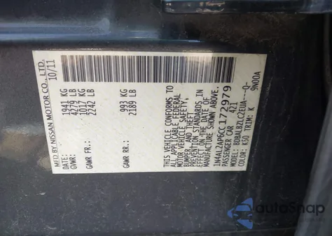 2012 Nissan Altima 2.5 S from USA, damaged, VIN 1N4AL2AP6CC172979